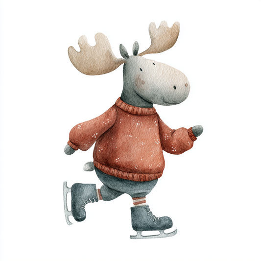 Bügelbild Elch Schlittschuh