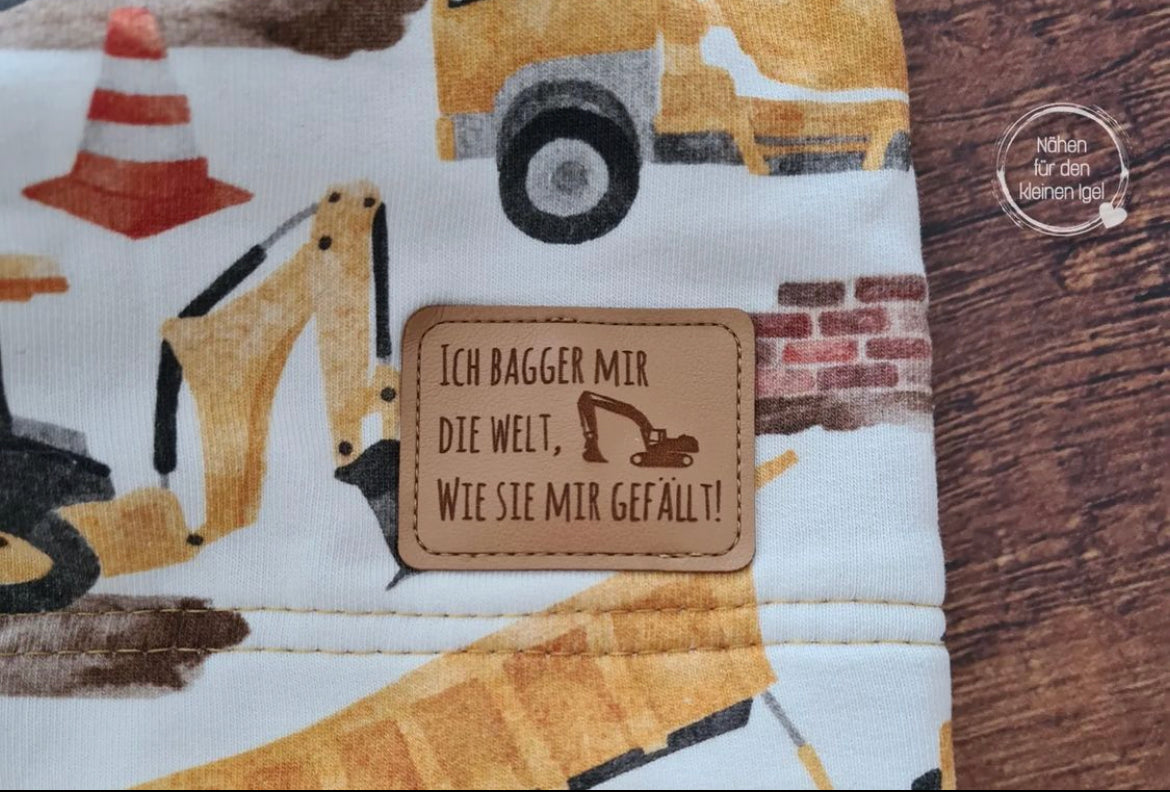 Kunstleder Patch mit Ich bagger mir die Welt, wie sie mir gefällt