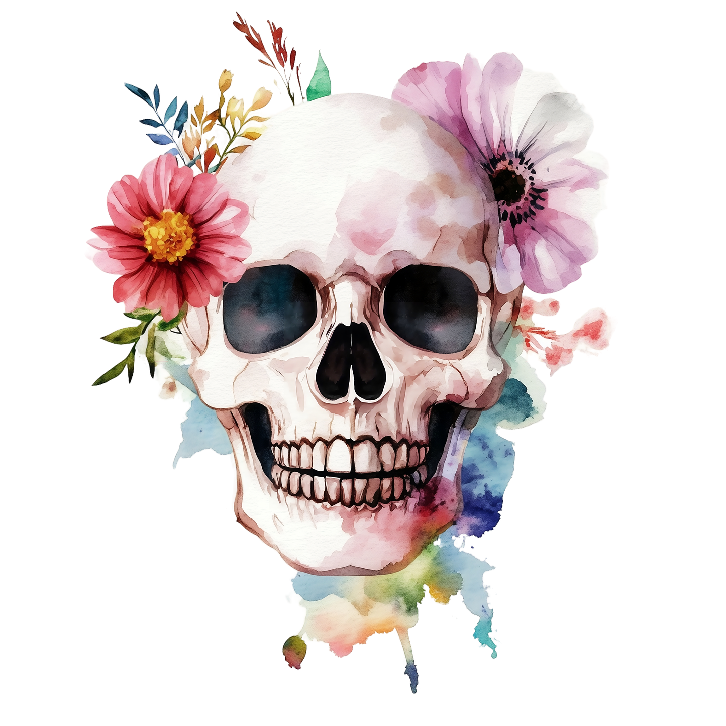 Bügelbild Schädel Blumen