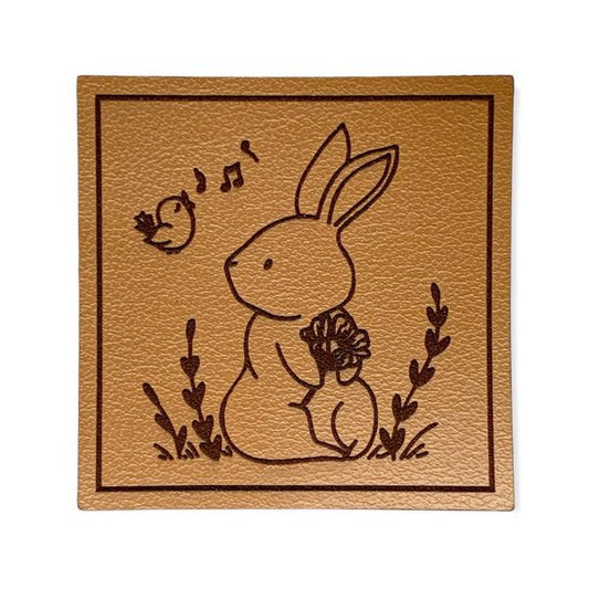 Kunstleder Patch Hase mit Vogel