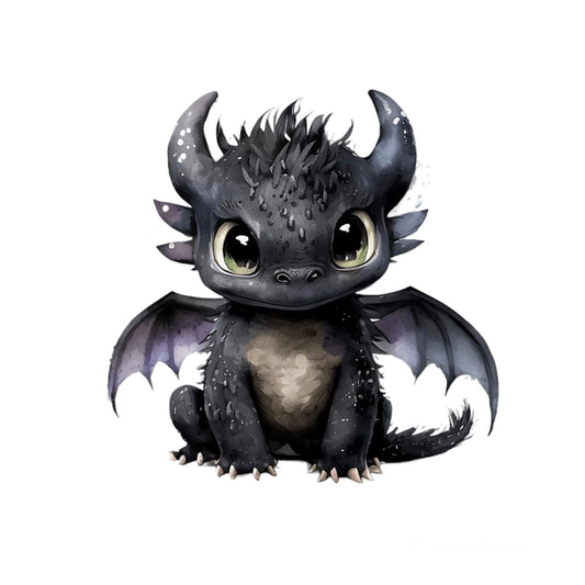 Bügelbild Babydrache Schwarz