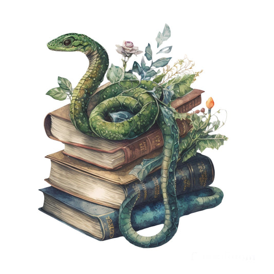 Bügelbild Schlange Bücher