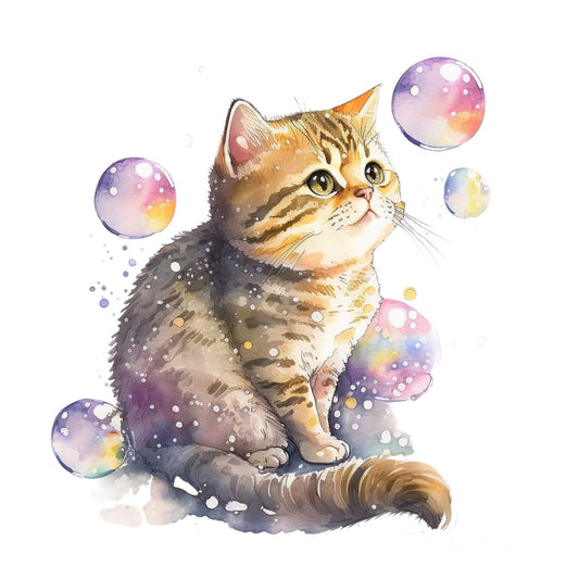 Bügelbild Katze mit Seifenblasen