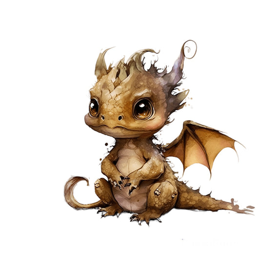 Bügelbild Babydrache Braun