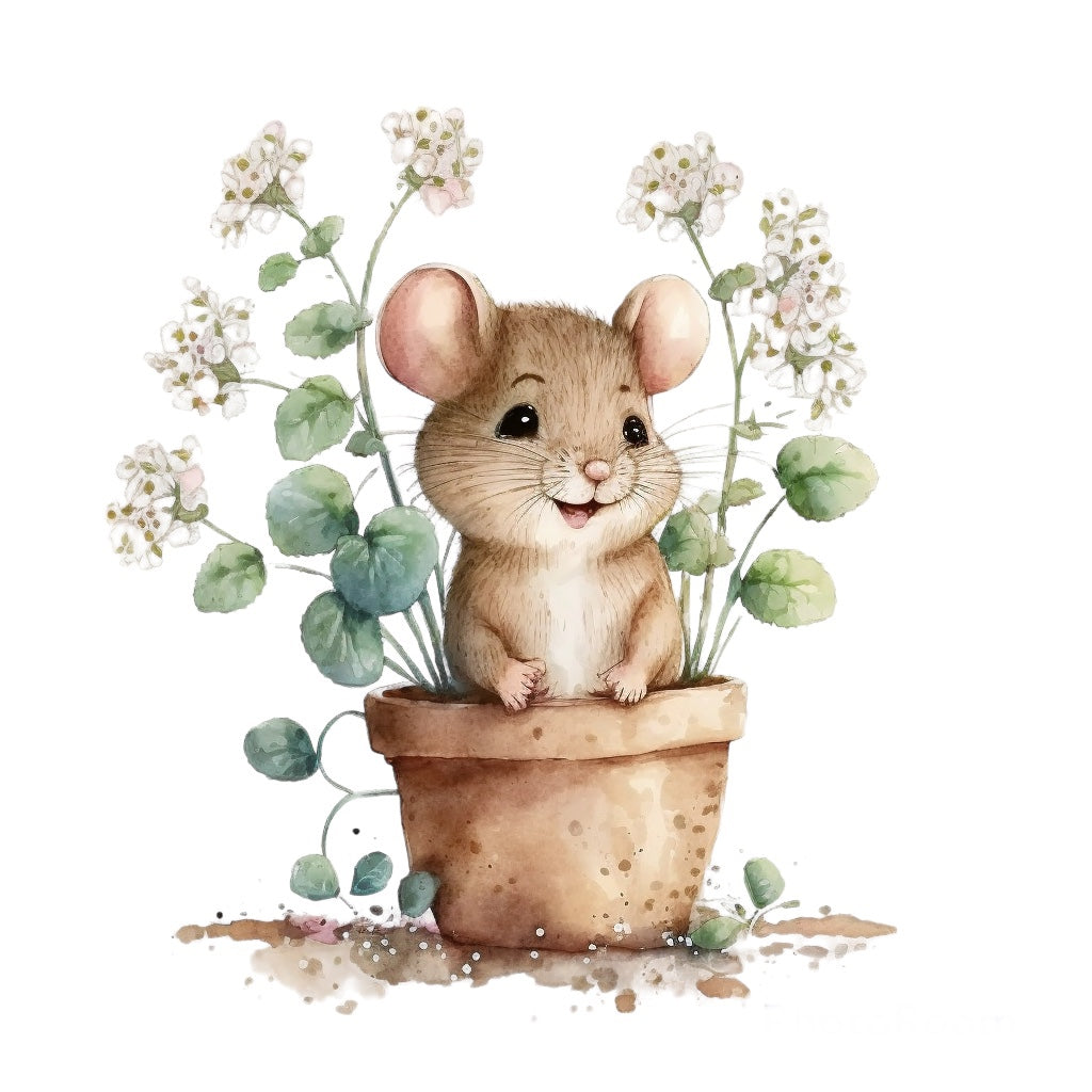 Bügelbild Maus mit Blume